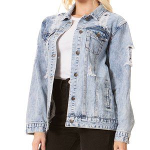 BETWEEN US DESTRUCTED MINERAL WASH DENIM JACKET